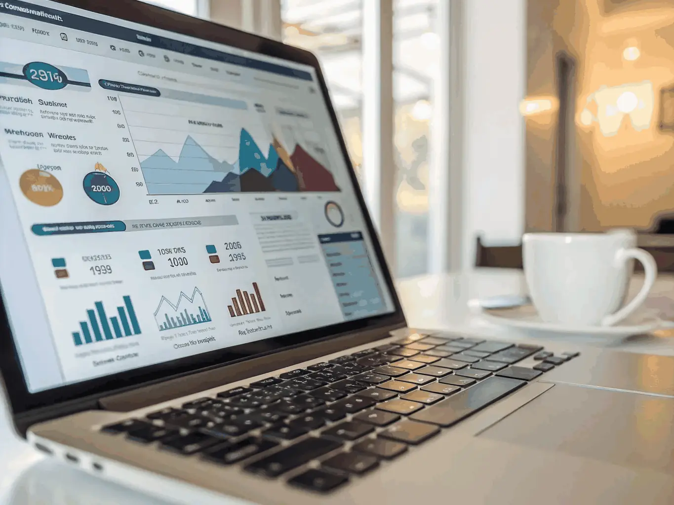 A clean, professional dashboard displaying key performance indicators (KPIs) for a marketing campaign, highlighting metrics such as conversion rates, ROI, and customer acquisition cost. The dashboard is easy to read and understand, showcasing the measurable results of LeMay Marketing's strategies.